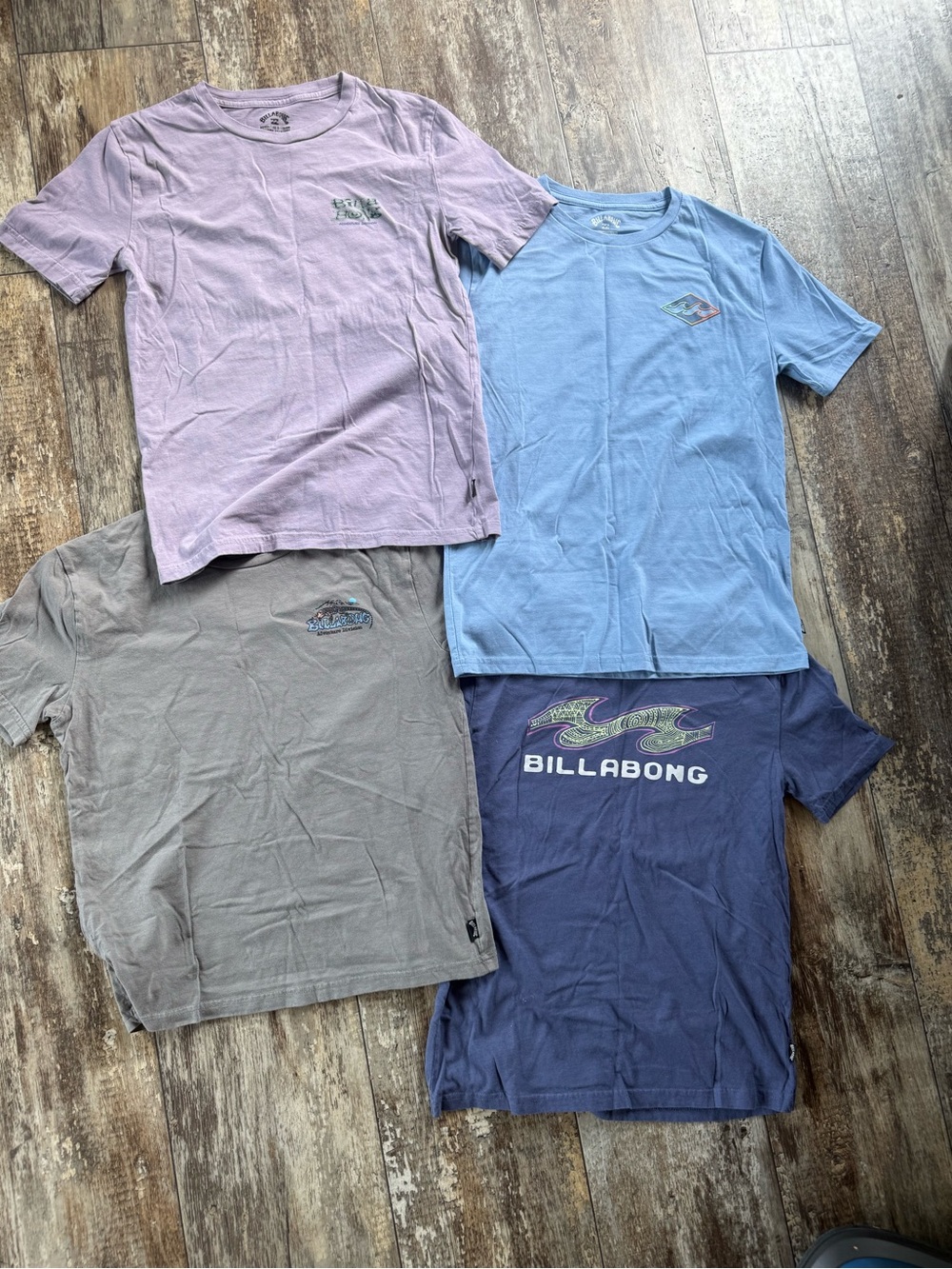 2 for $30 sale: Billabong 4 t-shirt bundle gray, blue and lavender (boys M )